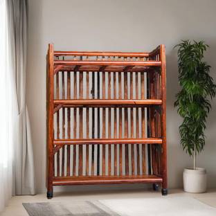 RAINBOW Bamboo, Wooden, Cane Shoe Rack,Slipper Stand,Utility Rack,Planter Stand, Bookshelf,Shelf for Home Kitchen, Rack for Office Files Solid Wood Collapsible Shoe Stand