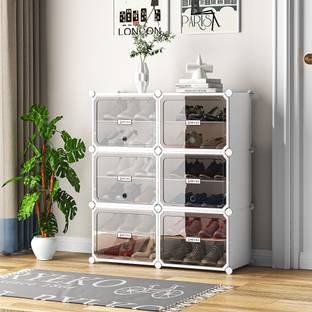 Keekos 12-Shelf-6-Door Plastic Cubort Shoe Rack Metal Collapsible Shoe Stand