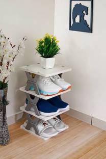 IMPHI Shoe Rack | Plastic Adustable Storage Organizer Cabinet For Saving Space4 layer Plastic Collapsible Shoe Stand