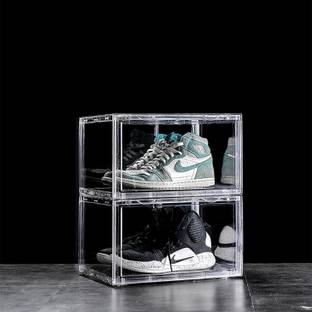 Sampri Plastic Sneaker Containers Bins Portable Storage Organizer Space Saving Foldable Plastic Shoe Rack