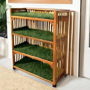 UnrealMonk 4 Tier Bamboo Shoe Rack| Stand| Organizer| Storage With Artificial Grass Sheets Bamboo Shoe Stand