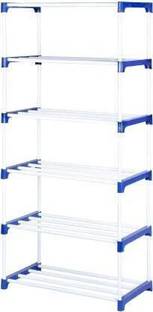Shree Enterprises 6 Shelf Shoe Rack(Blue & White)Sturdy, Foldable, Multipurpose,Book, Shoe Storage Plastic, Metal Collapsible Shoe Stand