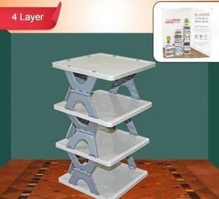 DeoDap Foldable 4-layer Shoe Rack: Space-saving Entryway Storage Organizer (1 Pc) Plastic Shoe Stand