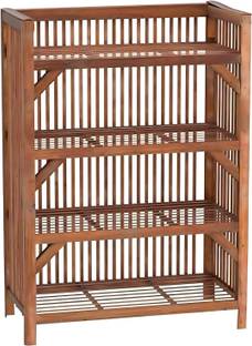newway Wooden Bamboo 4-Tier Rack Kitchen Organiser Bamboo, Solid Wood, Cane Collapsible Shoe Stand