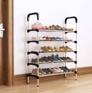 KriShyam ® 5 layer Stackable Shoe Rack, Free-standing Stainless Steel Shoe Storage Shelf Plastic Shoe Rack
