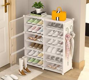 Sasimo 12-Shelf-6-Door Plastic Cubort Shoe Rack Plastic Collapsible Shoe Stand