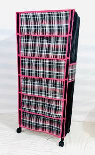 Bluevista Shoe rack black flap cover wheel 6 shelf Metal Shoe Stand