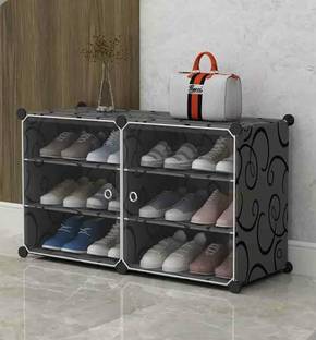 KROOH Shoe Stand DIY Plastic Shoe Portable Storage Organizer 6 Cube Stand Home/Office Metal, Plastic Collapsible Shoe Stand