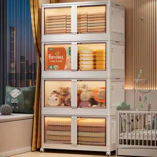 Keekos 4-Door 4-Shelf Plastic Collapsible Cupboard Bin PP Collapsible Wardrobe