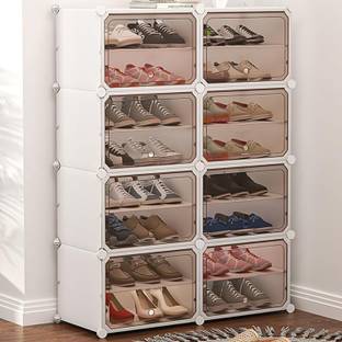 Sasimo 8-Door 16-Shelf Plastic Cubort Shoe Rack Plastic Collapsible Shoe Stand