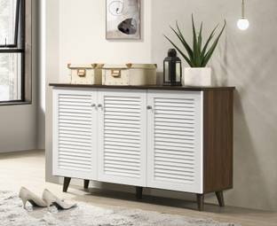 DeckUp Noordin 3-Door Walnut & White Engineered Wood Shoe Rack