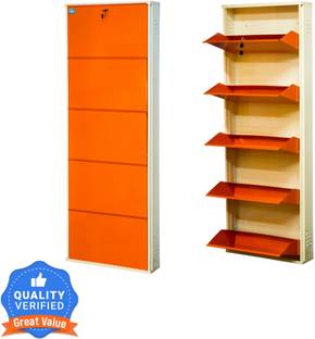 Delite Kom 24 Inches wide Infinity Five Door Powder Coated Wall Mounted Metallic Ivory Orange Metal Shoe Rack