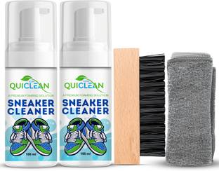 QUICLEAN Sneaker Cleaner Premium Foaming Solution Pack of 2 | with Silicon Bristle Brush Cleaner