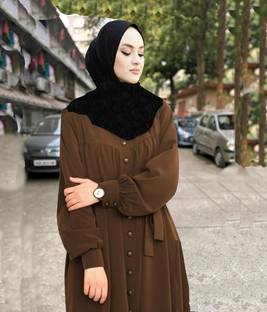Buraque Designer Polyester Solid Abaya With Hijab