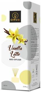 ORVA VANILLA LATTE Reed Diffuser Fragrance include Diffuser Oil (6 Rattan Stick Free) Diffuser, Diffuser Set LATTE Reed Diffuser Fragrance for Home, Workplace, Enclosed Spaces | 100ml | Includes 6 Rattan Sticks Free | Pack of 1 | Stress Relief | Mood Enhancer