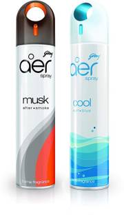 Godrej Aer Freshener Musk After Smoke & Cool Surf Blue-Home & Office|Pack of 2(240 ml each) Spray Musk After Smoke & Cool Surf Blue
