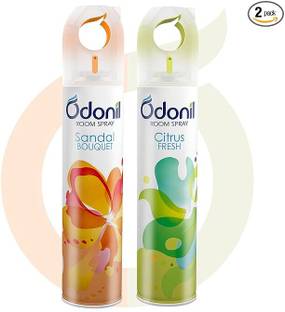 Odonil Sandal, Citrus Spray Room Air Freshener Spray - 440ml Combo (Pack of 2, 220ml each) | Sandal Bouquet & Citrus Fresh | Nature Inspired Fragrance for Home & Office | Long Lasting Fragrance