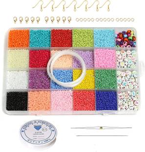 Beadsnfashion Glass Seed Beads and Alphabet Beads DIY Kit with Thread, Needle and Findings