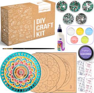 Craftinger Lippan Art Kit with 3 Mdf base, Mirror, Varnish, Clay, Acrylic Color And More