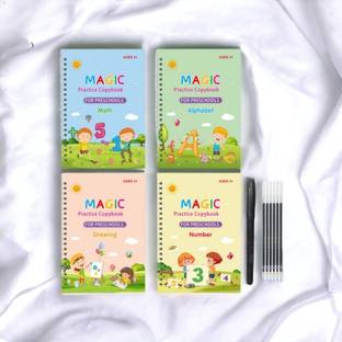 AirSoft Magic Practice Copybook, Number Tracing Book Kids (4 Books + 10 Refill) Gift X