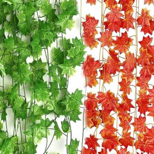 laddu gopal gift House Artificial Ivy Garlands Plant Greenery Hanging Vine Creeper Home Decor (4 pcs) Green, Orange Westeria Artificial Flower