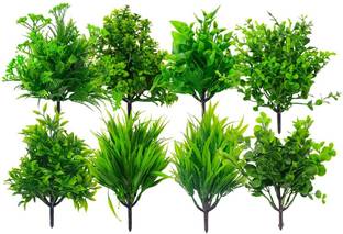 JJ Plastic Artificial Grass Plant Bushes Decor Faux Greenery Shrubs Green Wild Flower Artificial Flower