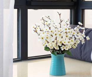well art gallery Artificial Blossom Flowers 9 stik for Home, wedding, Table Decor (60 cm,White) White Cherry Blossom Artificial Flower