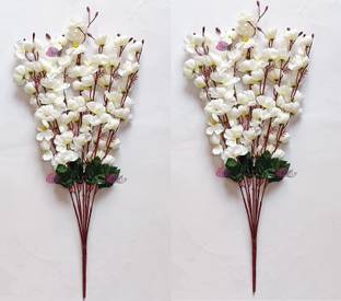 WhiteAsh Red Blossom Stick Combo White Orchids Artificial Flower