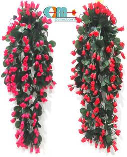 OM COLLECTIONS Artificial Creepers hanging flower Pink, Red Rose Artificial Flower  with Pot