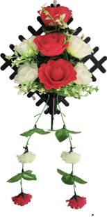 ABHAY FLOWERS & FASHION Wall hanging Red, White Rose Artificial Flower  with Pot