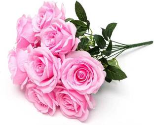 GudiyaEnt Artificial Flower Pink Rose (5 Head) Bunch Pink Rose Artificial Flower