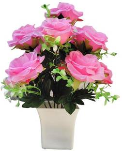 Real PBR paper rose pot for home decor Pink Rose Artificial Flower