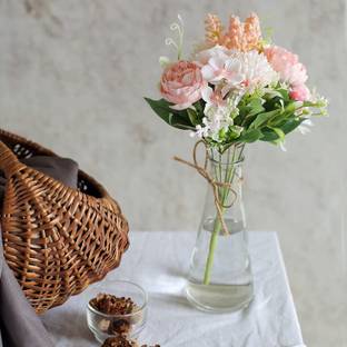 Satyam Kraft 1 Pcs Artificial Multiflora Flower Roses Fake Sticks Bunch Pink Rose Artificial Flower