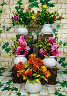 Jaymaa Collection Multicolor, Orange Wild Flower Artificial Flower  with Pot