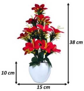 ANANDANI Beautiful Red Lilly Flower bunch For home Shop Office Decor Red Lily Artificial Flower  with Pot