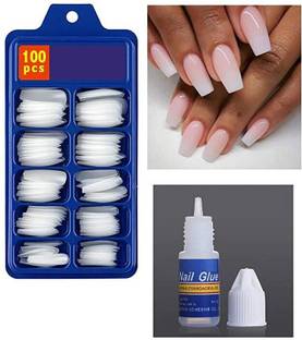 ECILAK cial Curve Fake Nails with Glue white White white