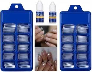 Dexklut Artificial Transparent 200 Pieces Reusable Fake Nail Tips With Nail Glue Transparent