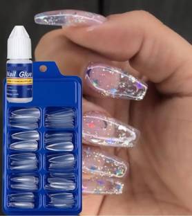 SHIVEXIM Girls Artificial Nails & Glue Set Of 100 Pcs Nails And 1 Glue Transparent
