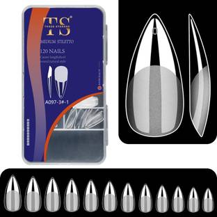 THR3E STROKES Soft Gel Nail Tips | Artificial Nails Medium Stiletto False Nails Extension Set Full Cover Soft Nail Tips | Nail Salons DIY Nail Art with Box
