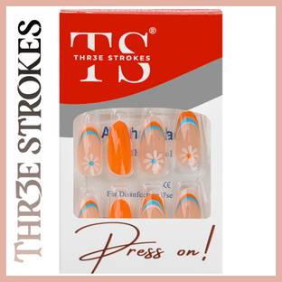 THR3E STROKES Press on Nails 24pcs Fake Artificial Nails with Gluetabs Application Kit (PN20) Includes 24 Nails, 1sheet Gluetabs,1 Alcohol Wipe,1 Manicure Stick, 1 Mini Filer