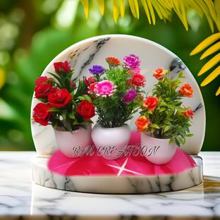RM CREATION Decorative Artificial Succulents/Foliage (3-Piece Set) Bonsai Artificial Plant  with Pot