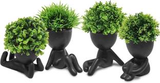 JJ Plastic Cute Artificial Mini Succulent Plants with Creative Human Shaped Pots Bonsai Wild Artificial Plant  with Pot