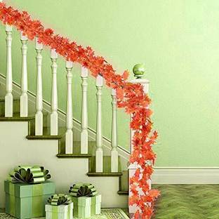 well art gallery Artificial Maple Orange Wall Hanging Money Plant Bail for Home Decoration(6) Artificial Plant
