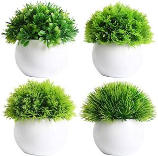 JJ Plastic 4 Succulents Plants for Office Décor, Desk Plant Decor, Bathroom Shelf Decor Bonsai Wild Artificial Plant  with Pot