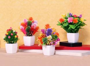 NERAPI 4 Piece Combo Set Perfect Bonsai Unique Wild Artificial Flower Plant | Bonsai Wild Artificial Plant  with Pot