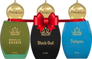 Noorson Mukhallat Rashid, Black Oud & Sufiyana 12 ML Each - Pack of 3 Floral Attar