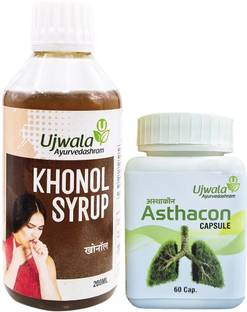 UJWALA AYURVEDASHRAM Asthacon Capsule and Khonol Syrup kit for Asthama,Dry cough,shortness In breath