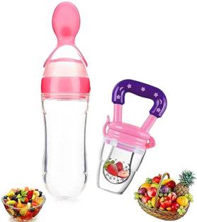 Vadhavan 90ML Newborn Baby Feeding Bottle Silicone Squeeze Feeding Spoon and Fruit feeder  - Silicone