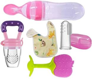 Saraswati kart Baby fruit nibbler, teether, finger brush, bib & spoon feeder for feedingTeether
