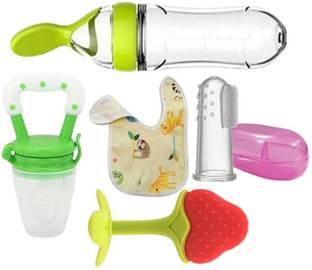Saraswati kart Baby fruit nibbler, teether, finger brush, bib & spoon feeder for feedingTeether